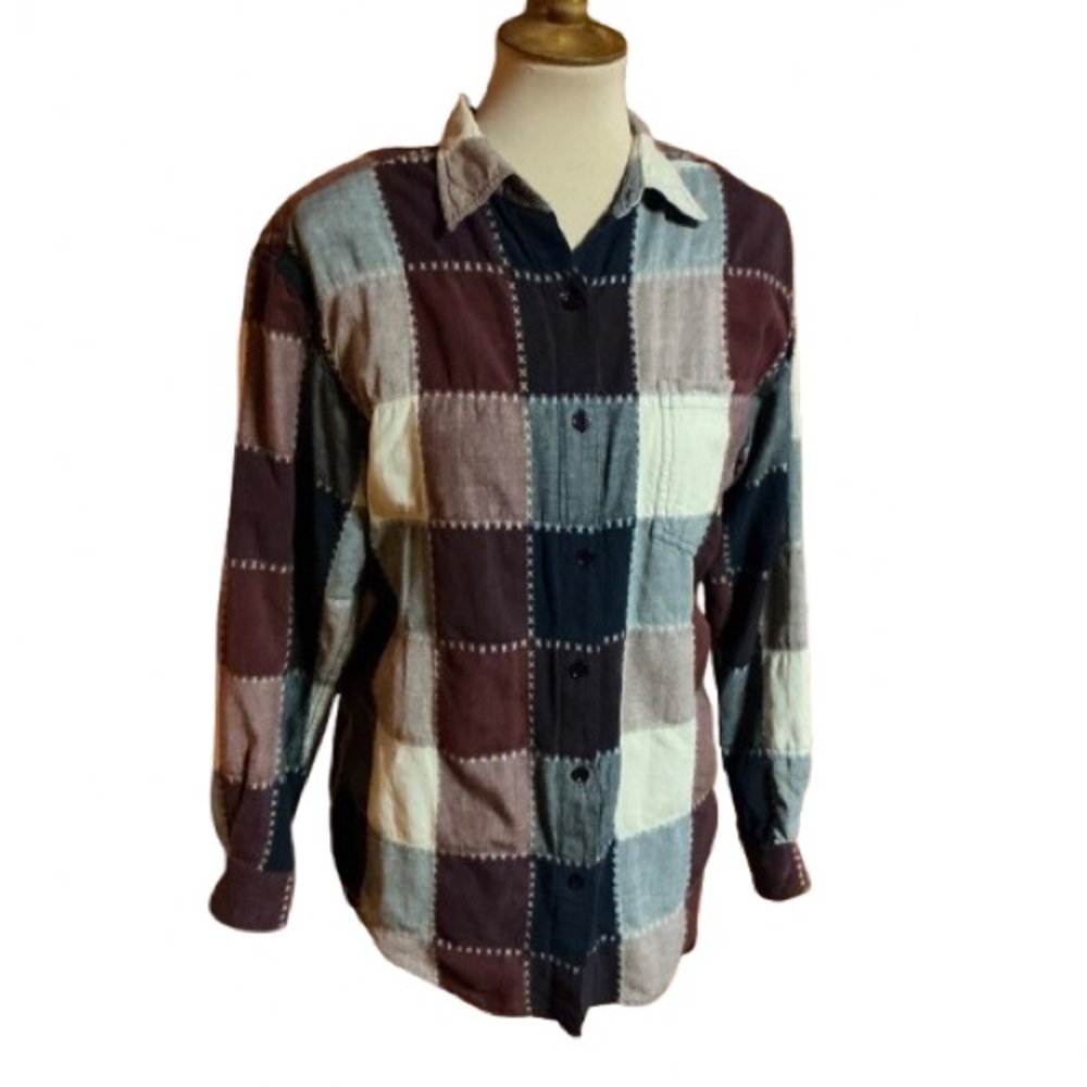 Vtg 90s Multicolor Patchwork Button Down Shirt